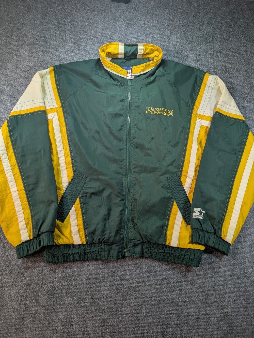 Vintage 90s Starter NFL XL Green Bay Packers Full Zip Windbreaker Nylon Jacket